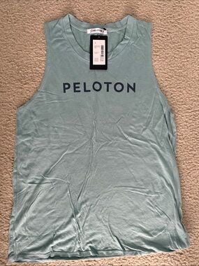 Peloton Mint Green Sleeveless Workout Tank with Navy Logo